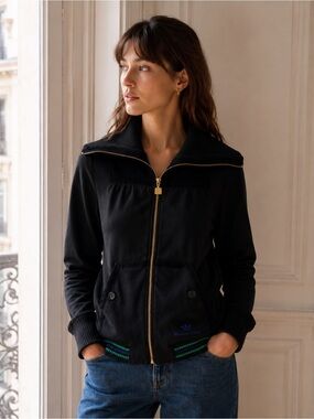 adidas Black Jacket with Green Trim and Gold Zipper
